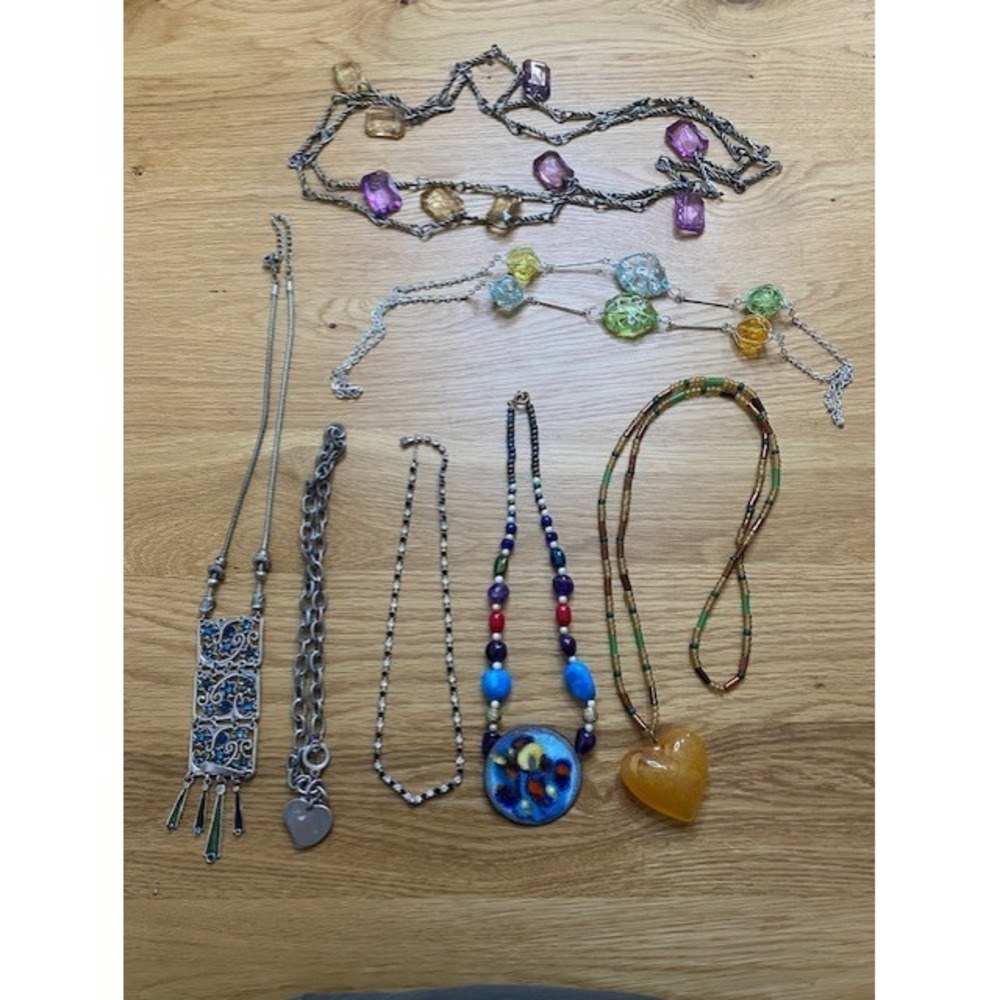 Unbranded Necklace Lot Women OS Multicolor Good Beaded Heart Statement 7pc